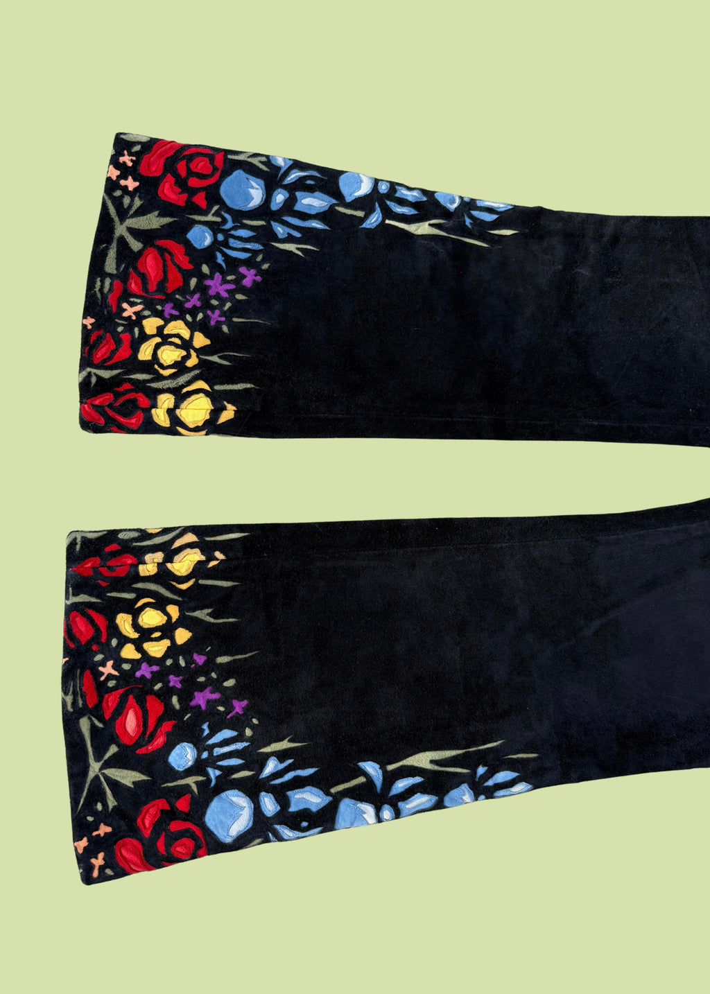 Rare 1970s suede bells with floral inlay design