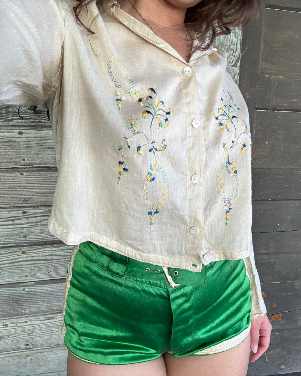 1920s silk embroidered sailor style blouse