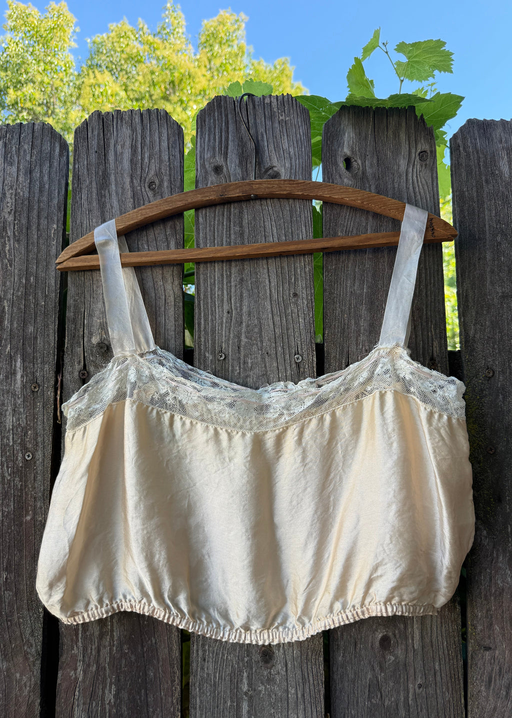 Antique silk camisole with lace butterflies