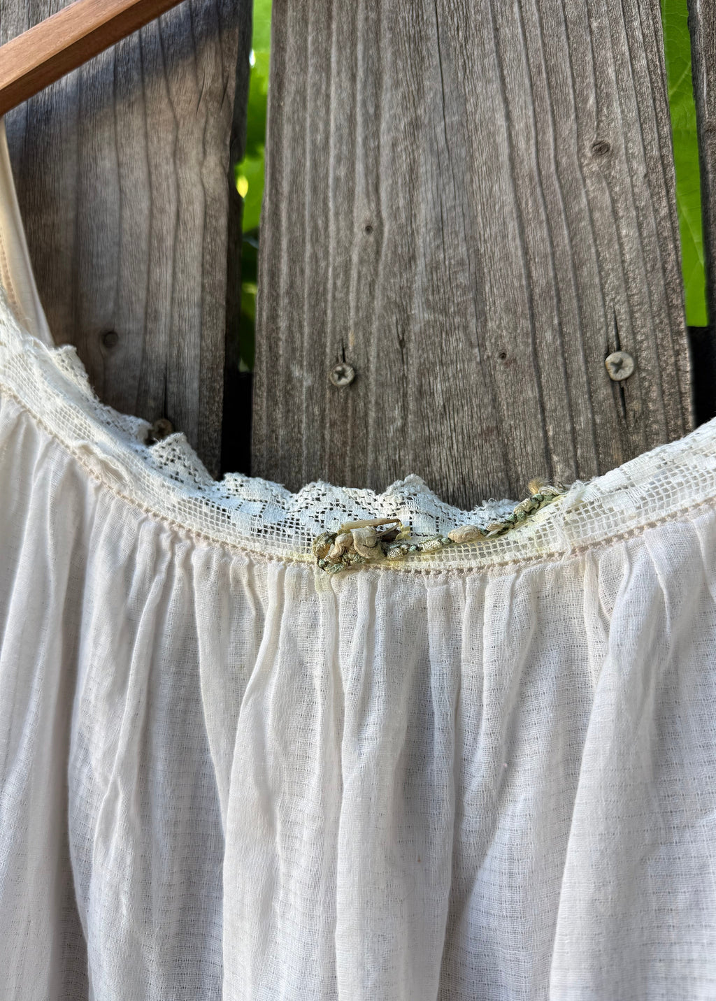 Antique cotton chemise with sawtooth lace