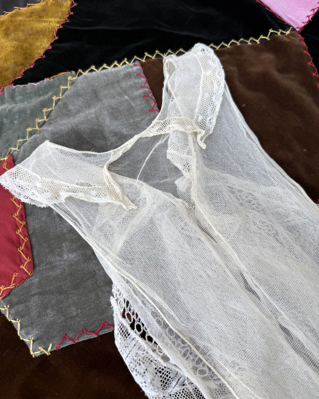 Antique mesh and lace bib