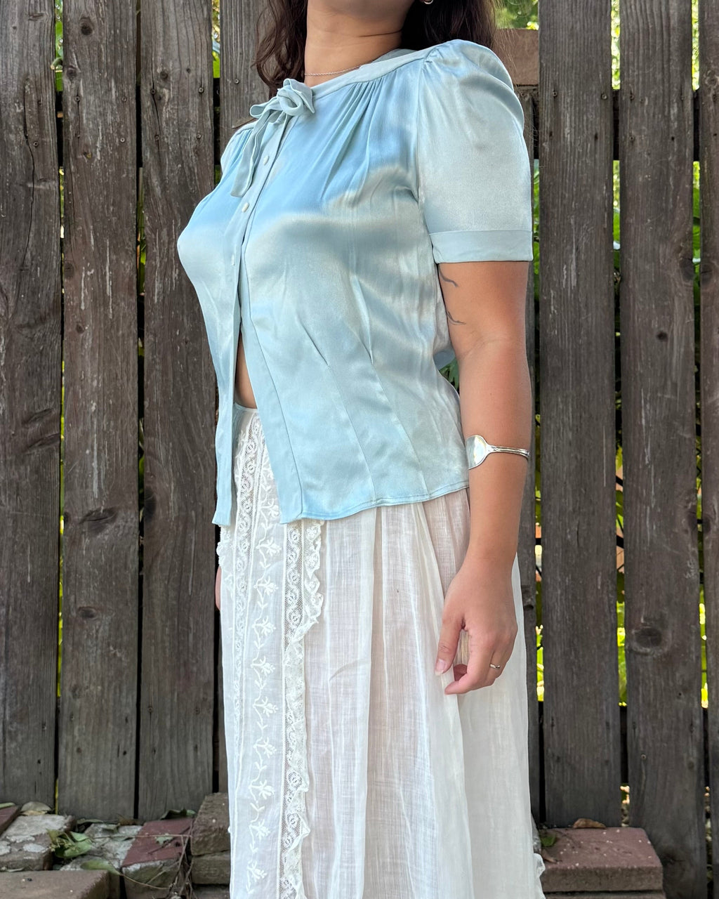 1930s icy blue satin blouse