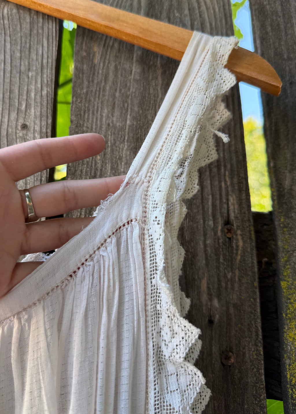 Antique cotton chemise with sawtooth lace