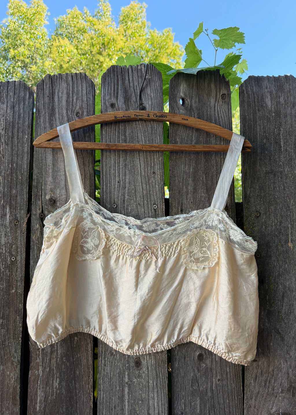 Antique silk camisole with lace butterflies