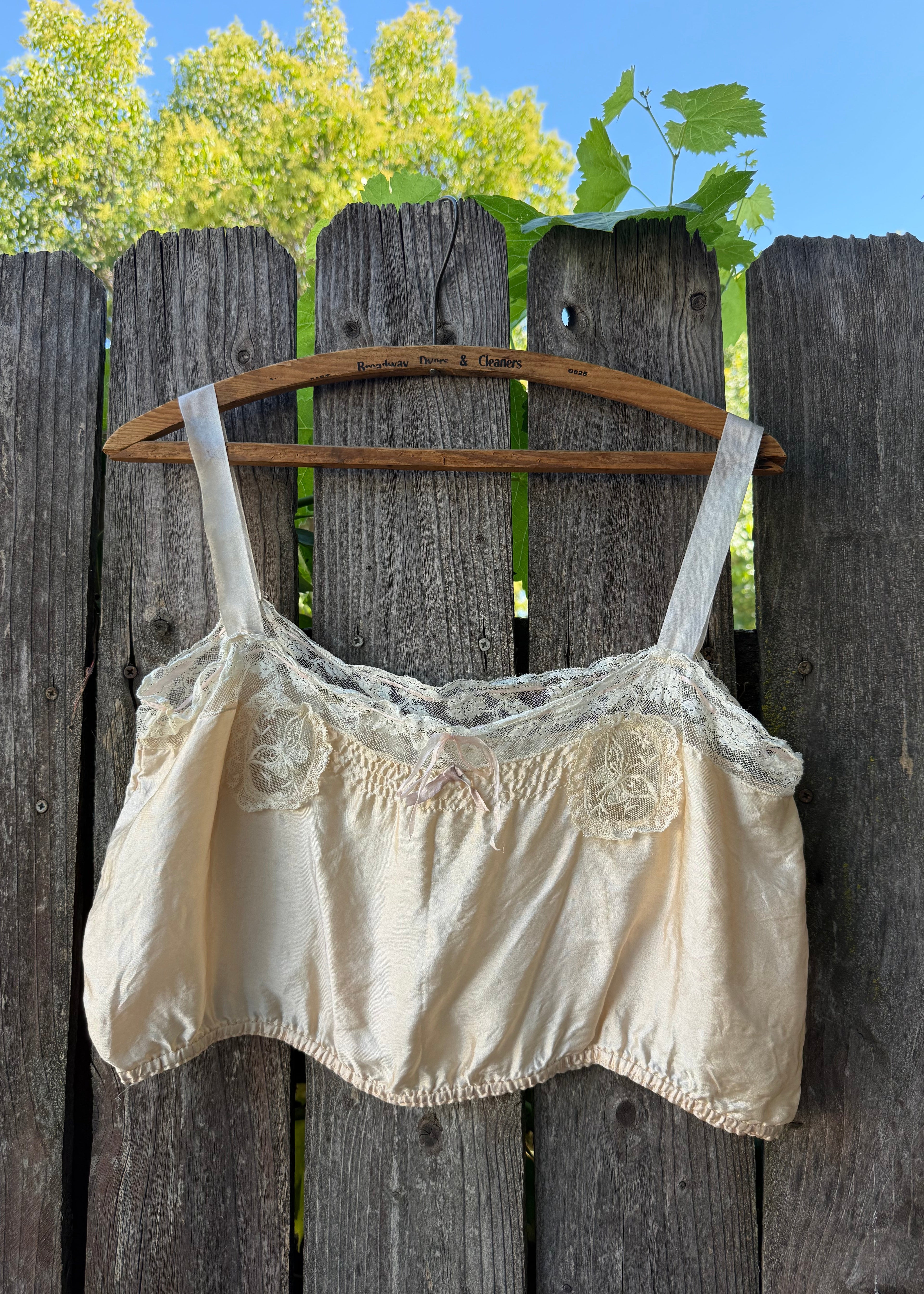 Antique silk camisole with lace butterflies