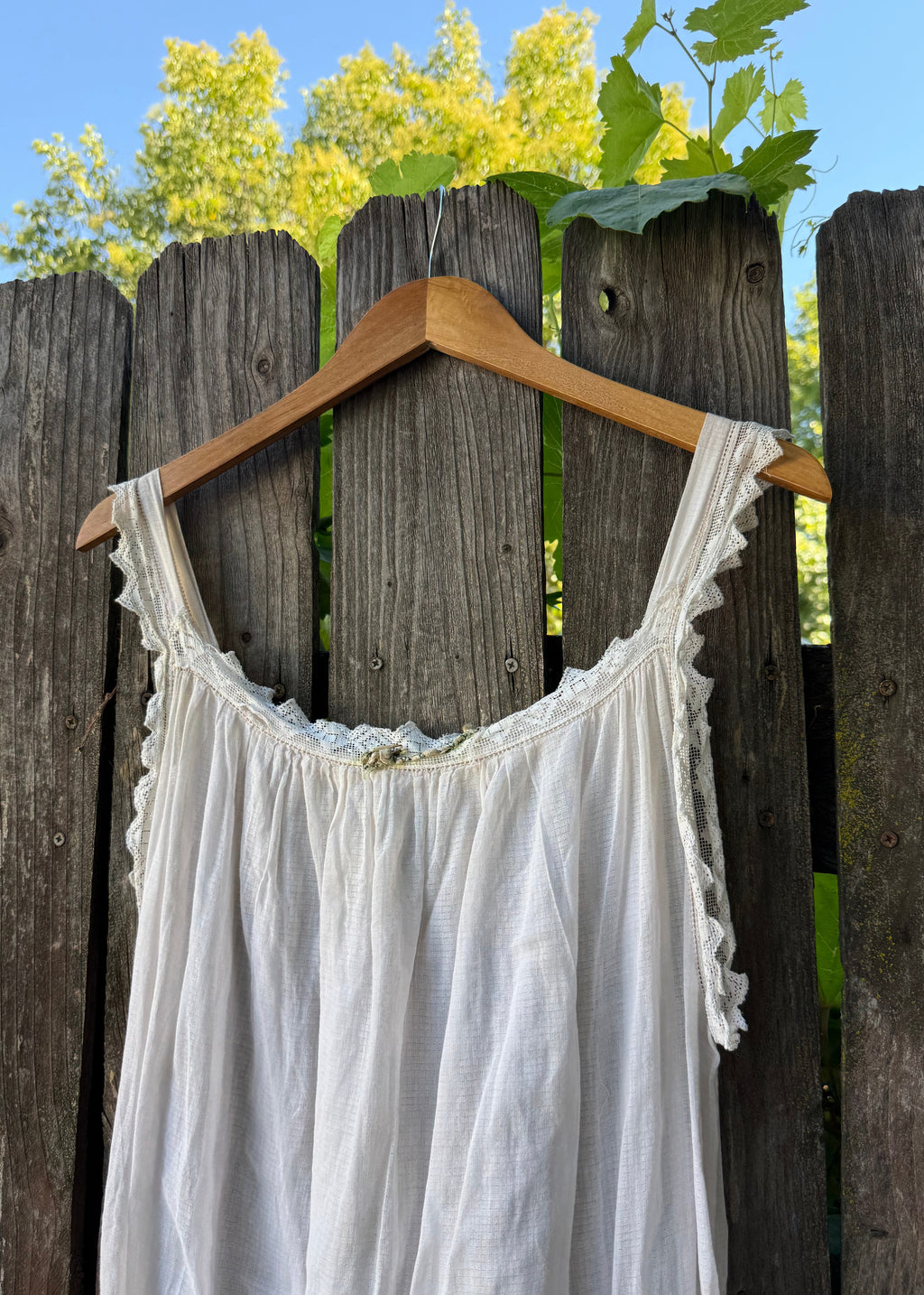 Antique cotton chemise with sawtooth lace