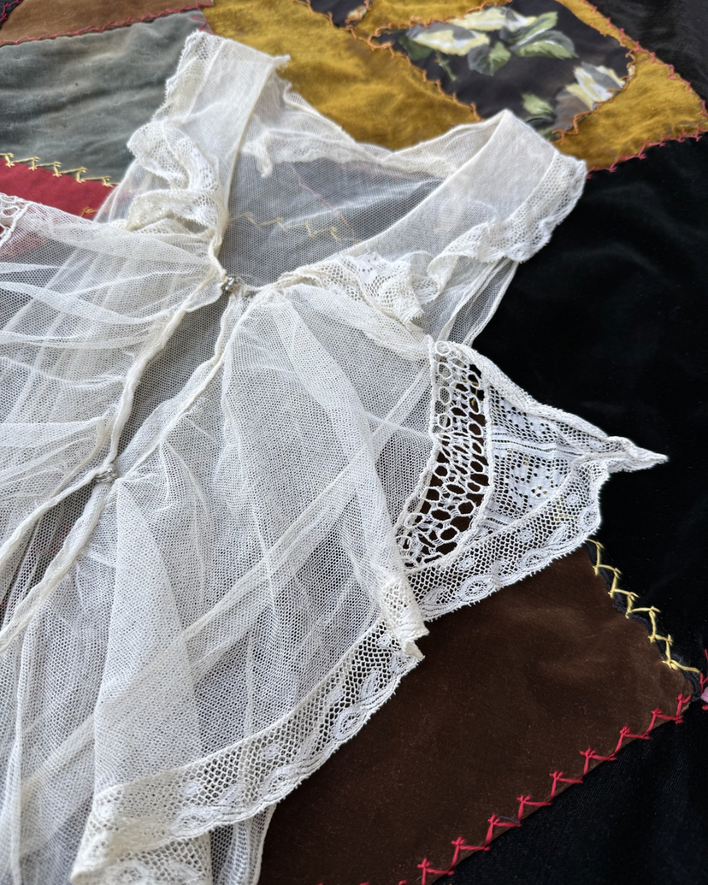 Antique mesh and lace bib