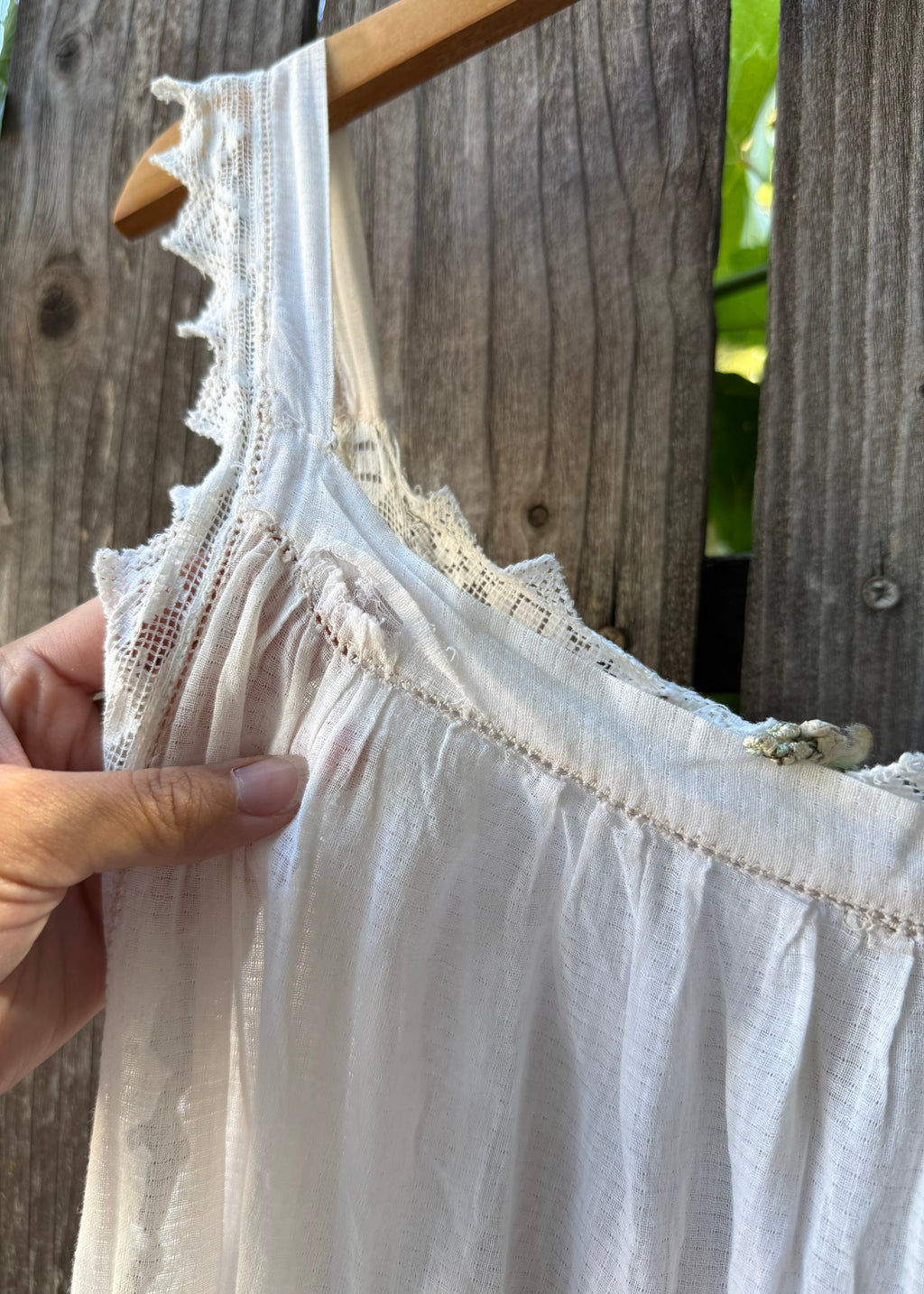 Antique cotton chemise with sawtooth lace