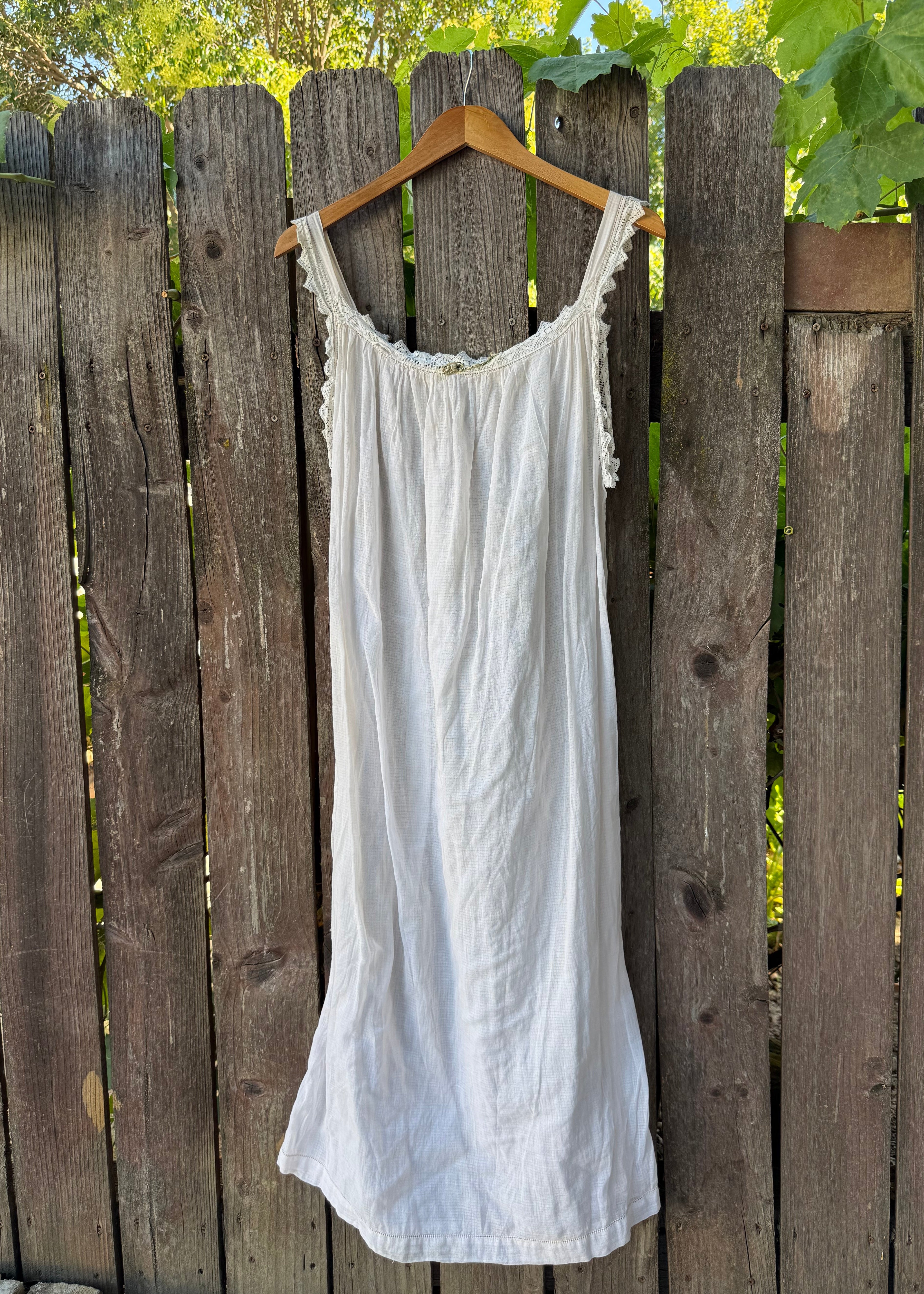 Antique cotton chemise with sawtooth lace