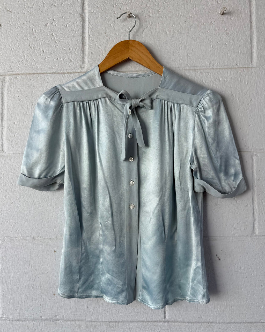 1930s icy blue satin blouse