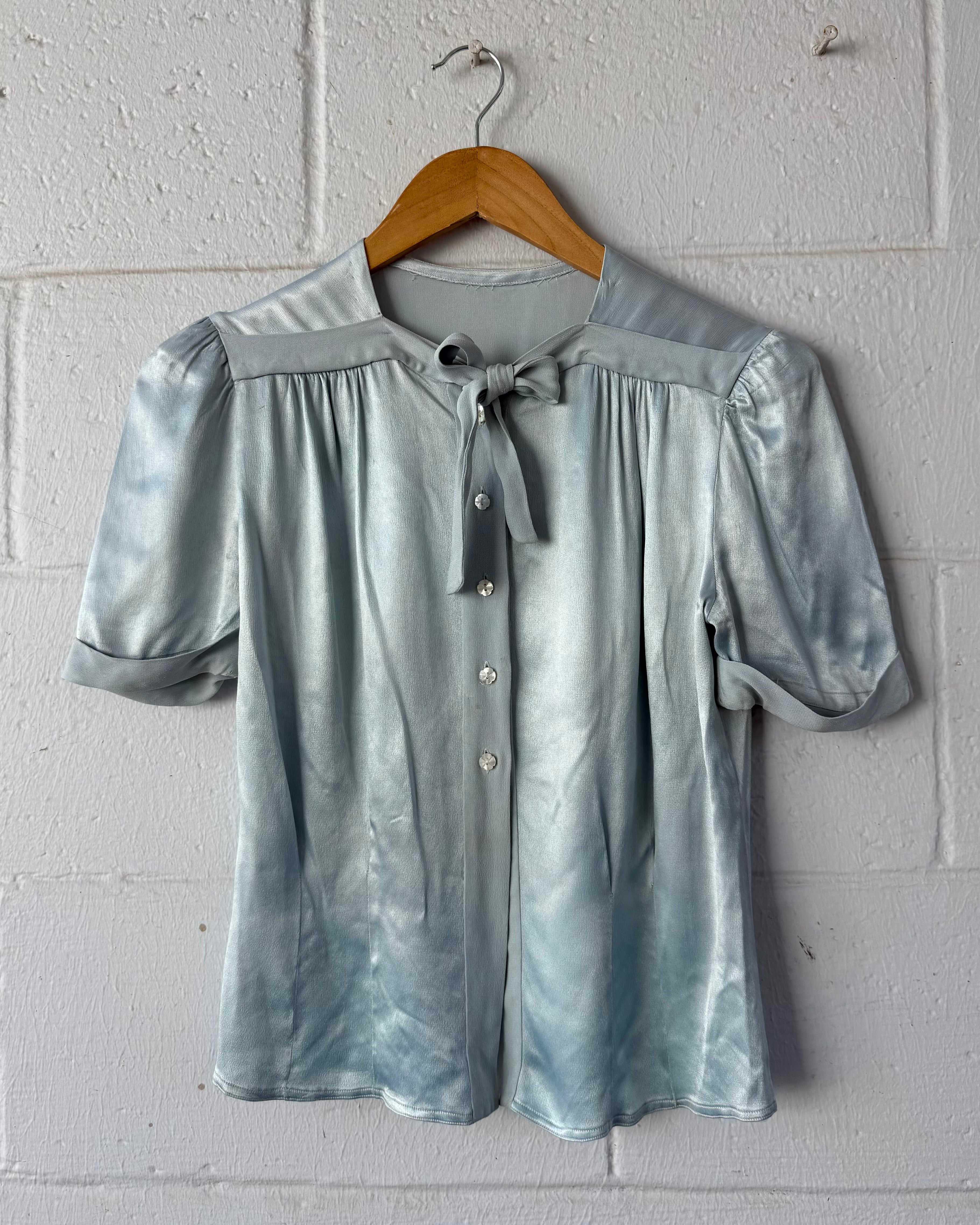 1930s icy blue satin blouse