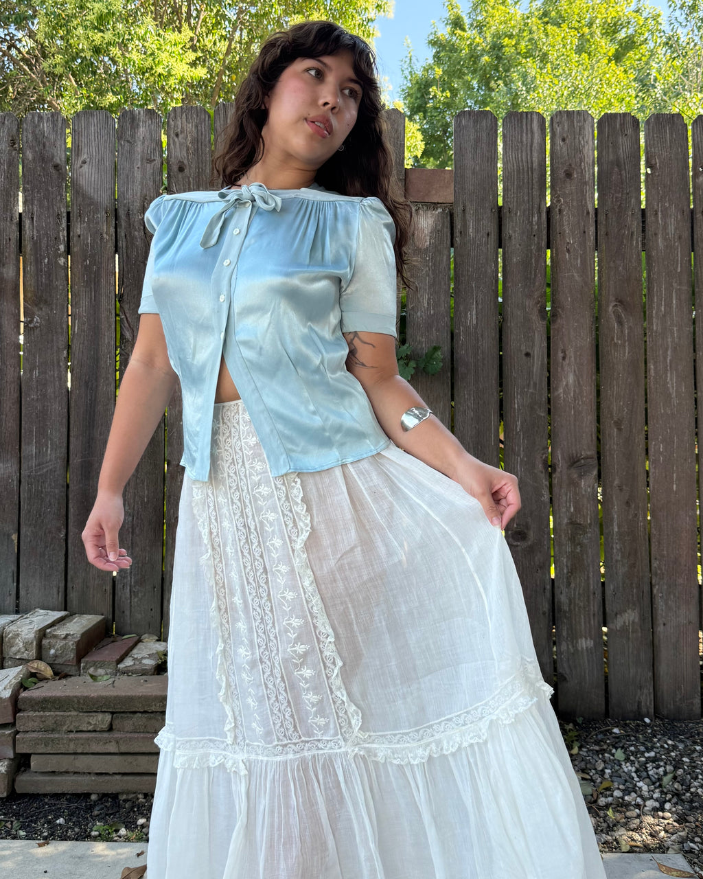 1930s icy blue satin blouse
