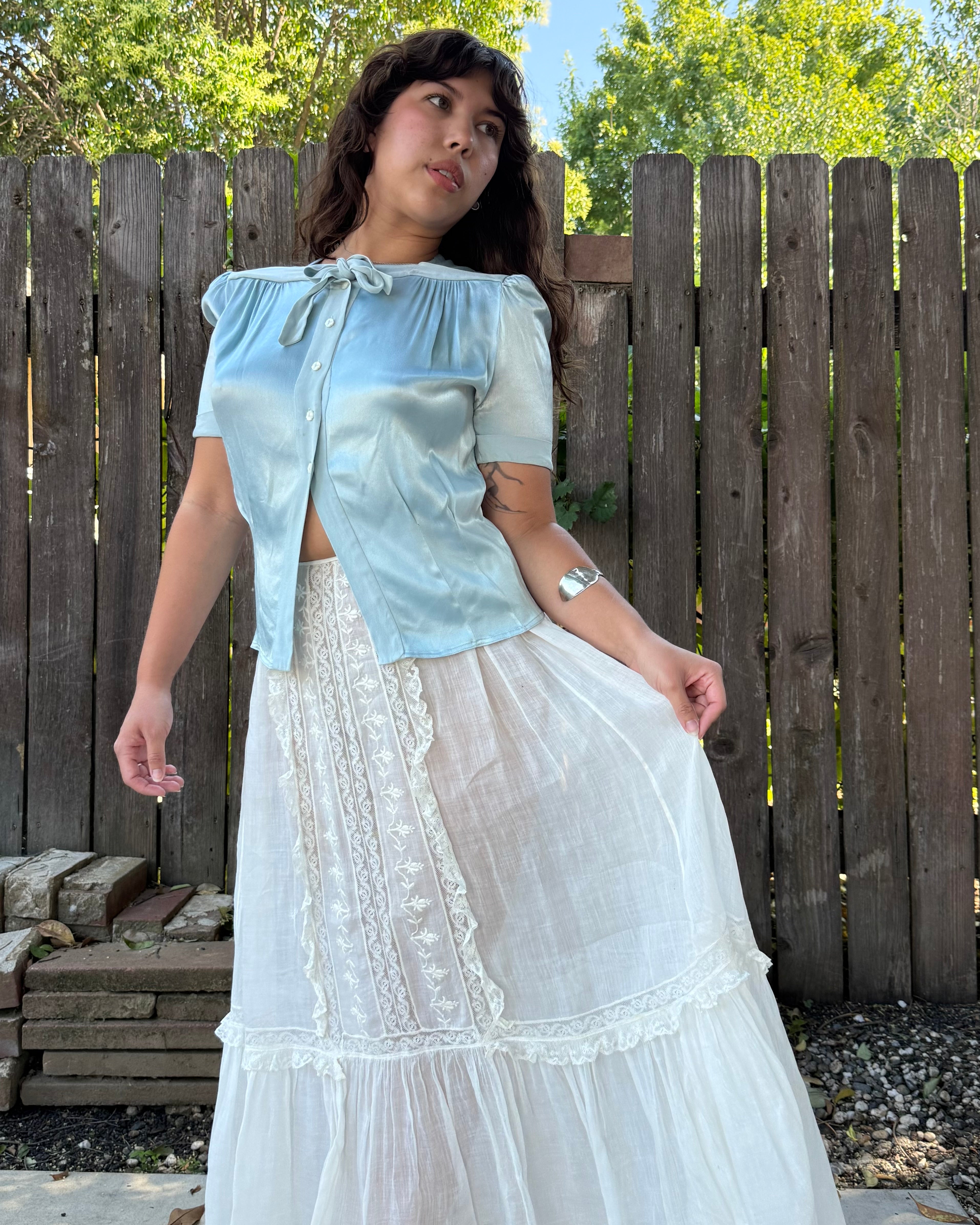 1930s icy blue satin blouse