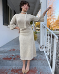 Early 1950s hand knit grey dress and coat set