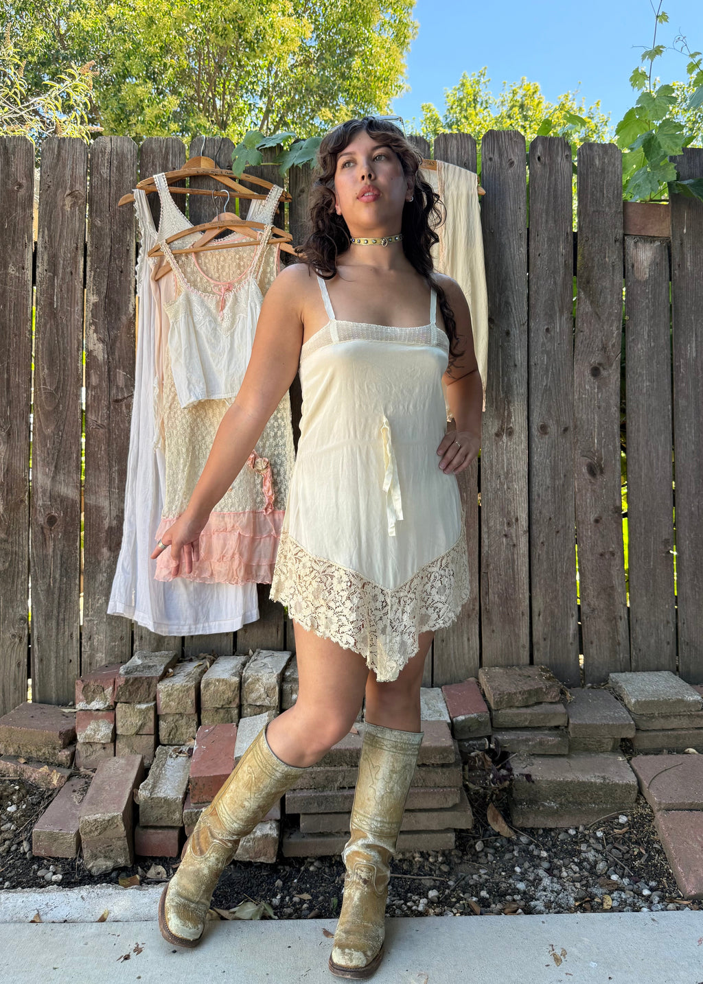 1920s cream silk and lace step-in