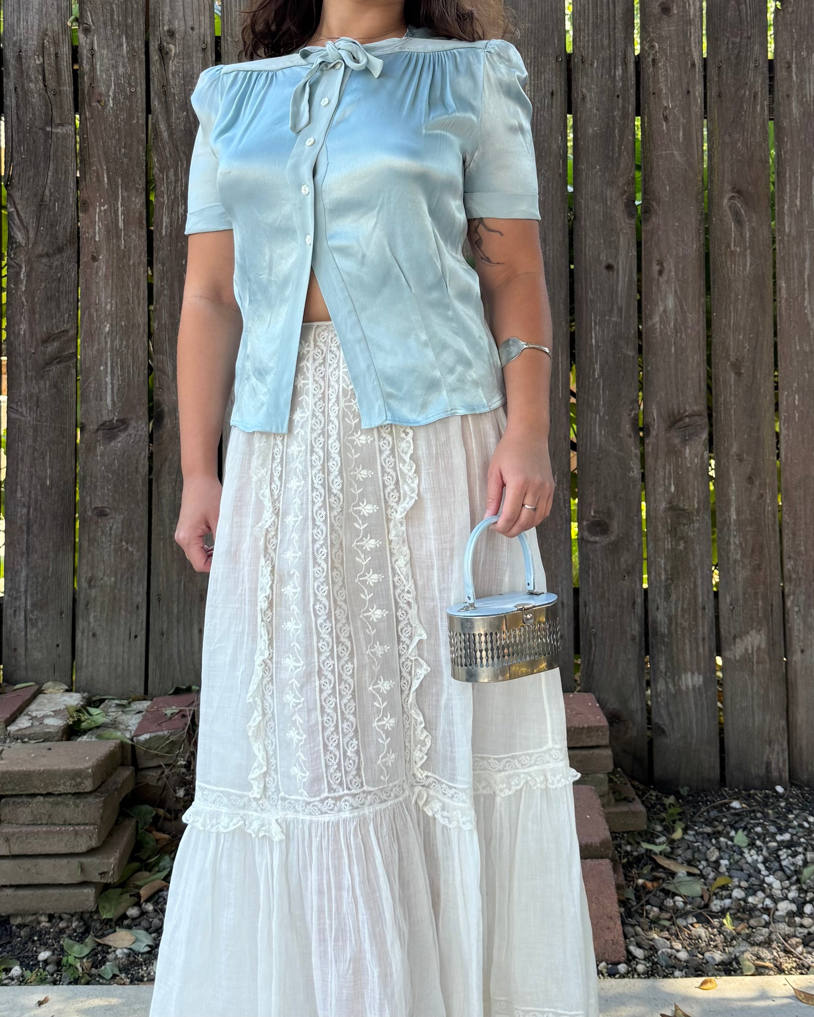 1930s icy blue satin blouse