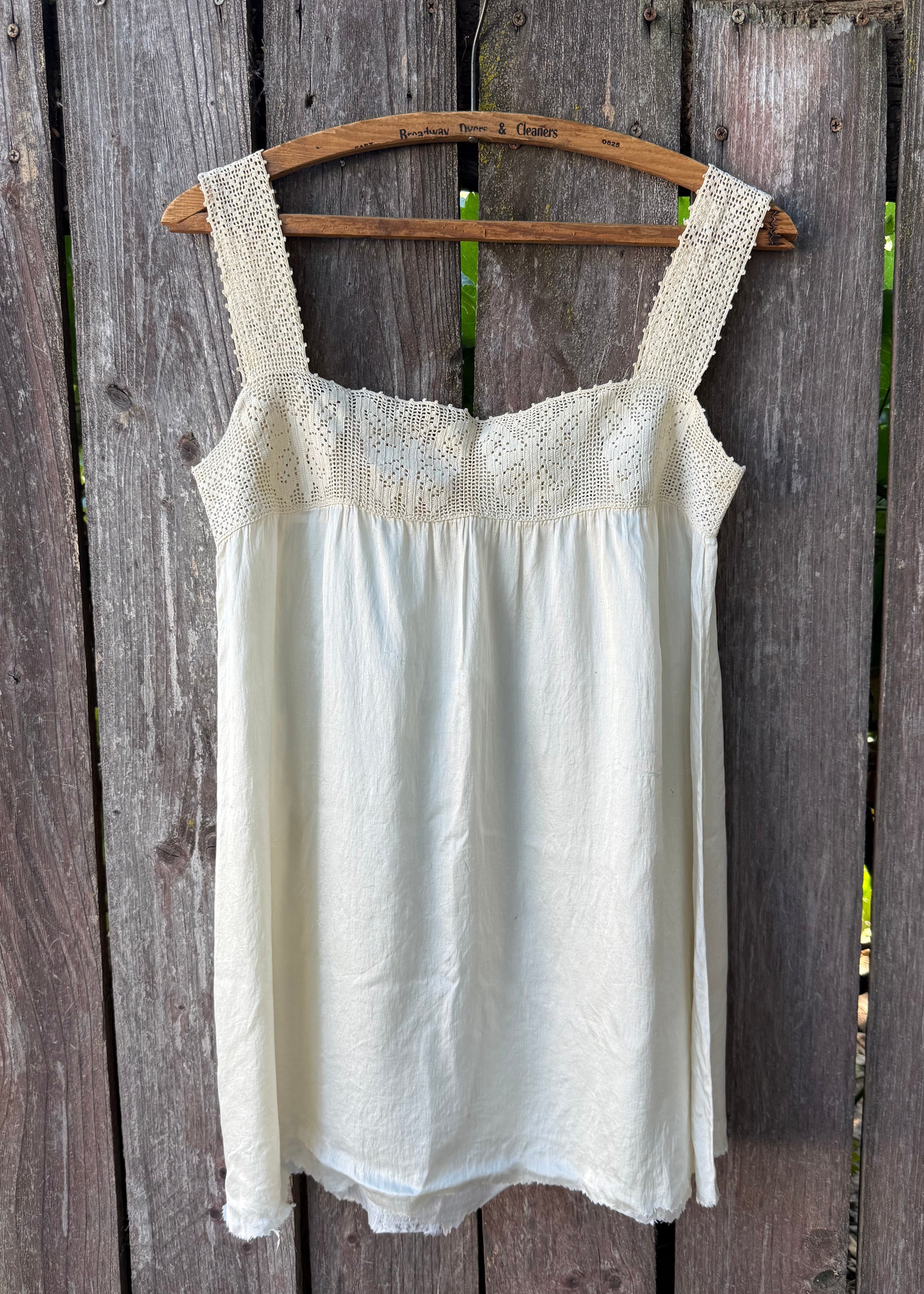 Antique cropped silk chemise with butterfly yoke