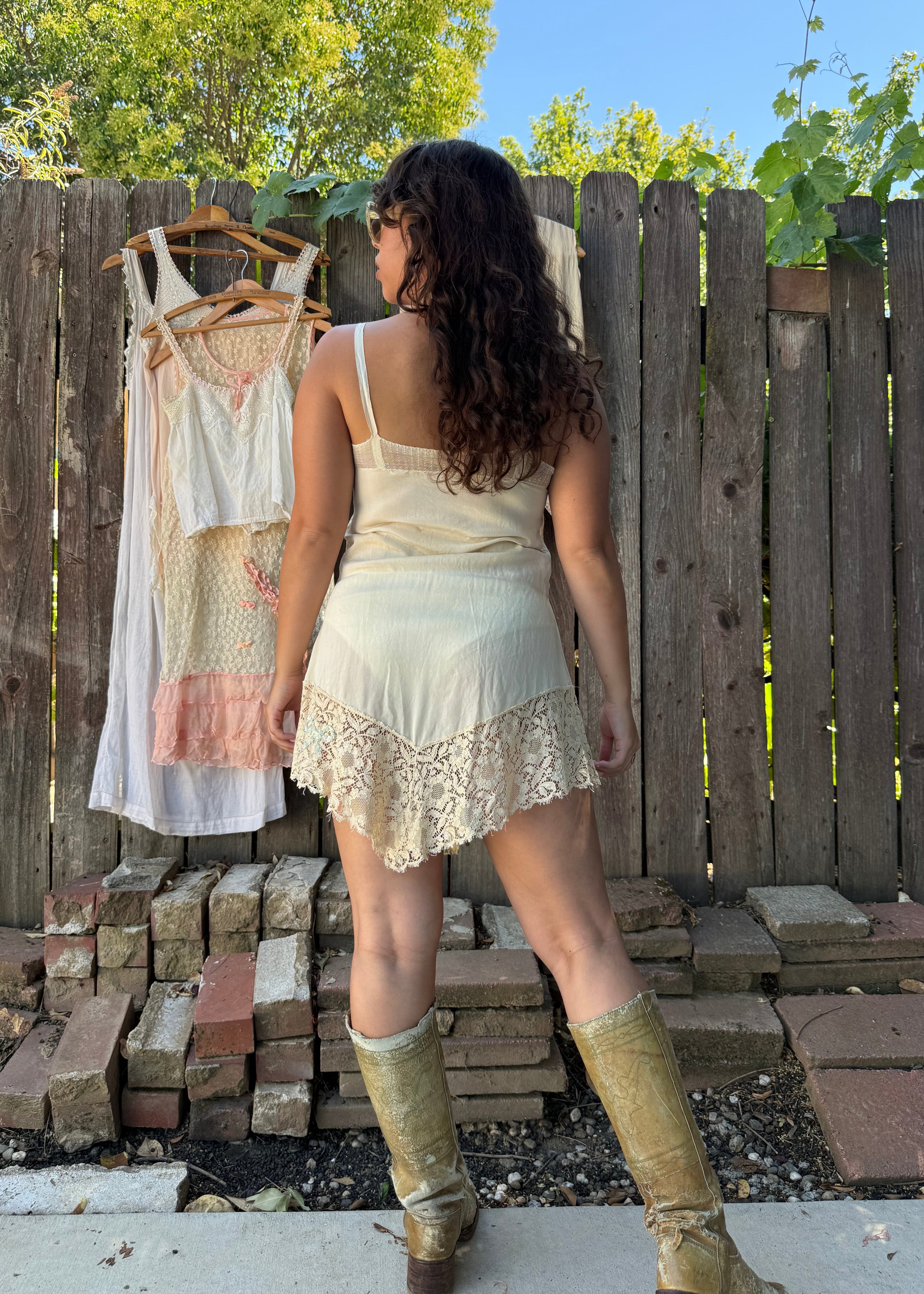 1920s cream silk and lace step-in