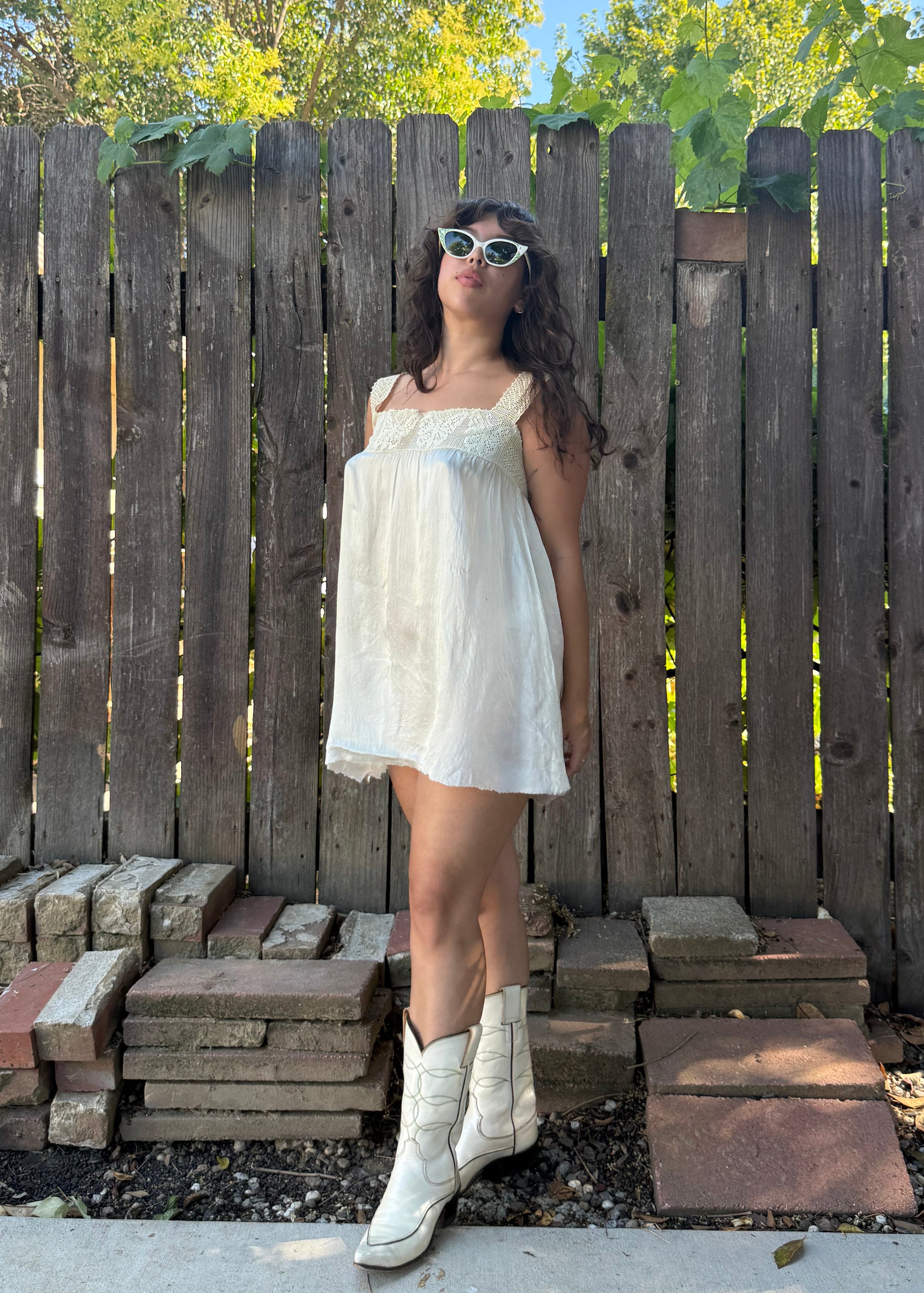 Antique cropped silk chemise with butterfly yoke