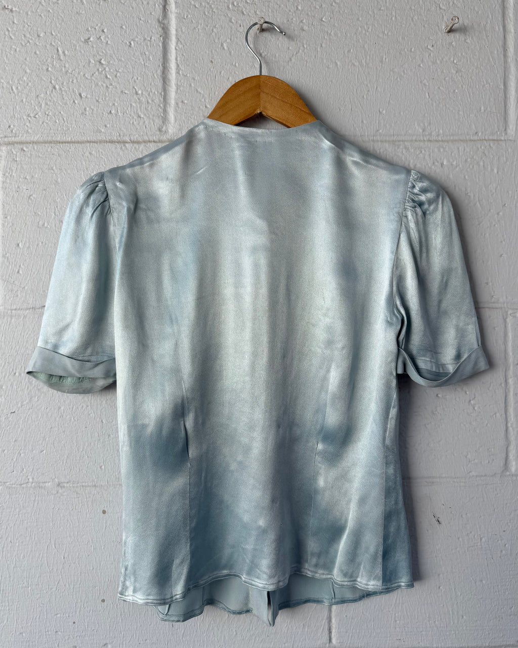 1930s icy blue satin blouse