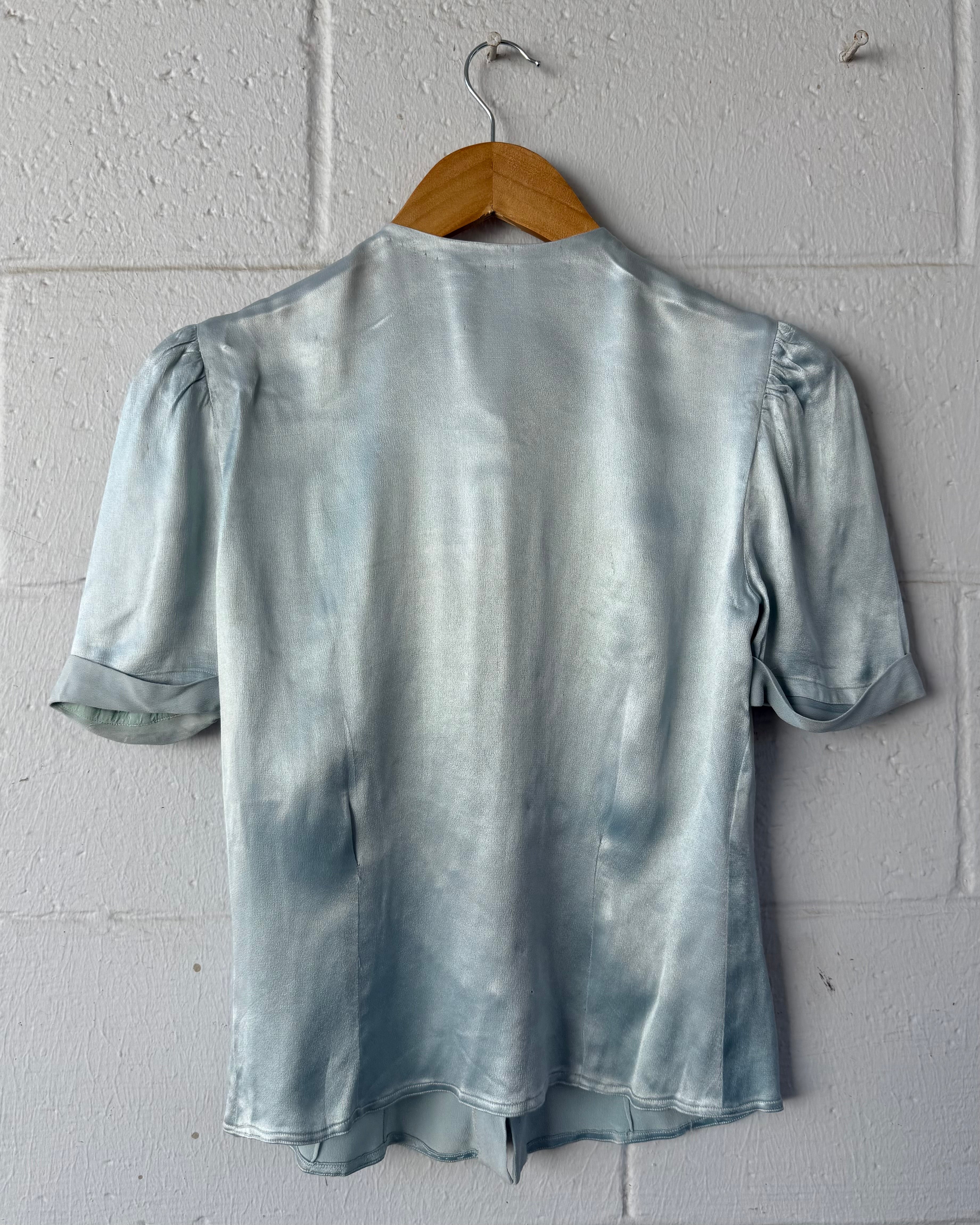 1930s icy blue satin blouse