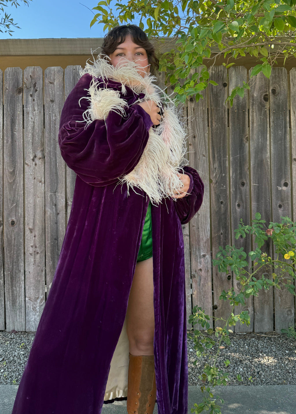 Antique velvet and ostrich feather coat