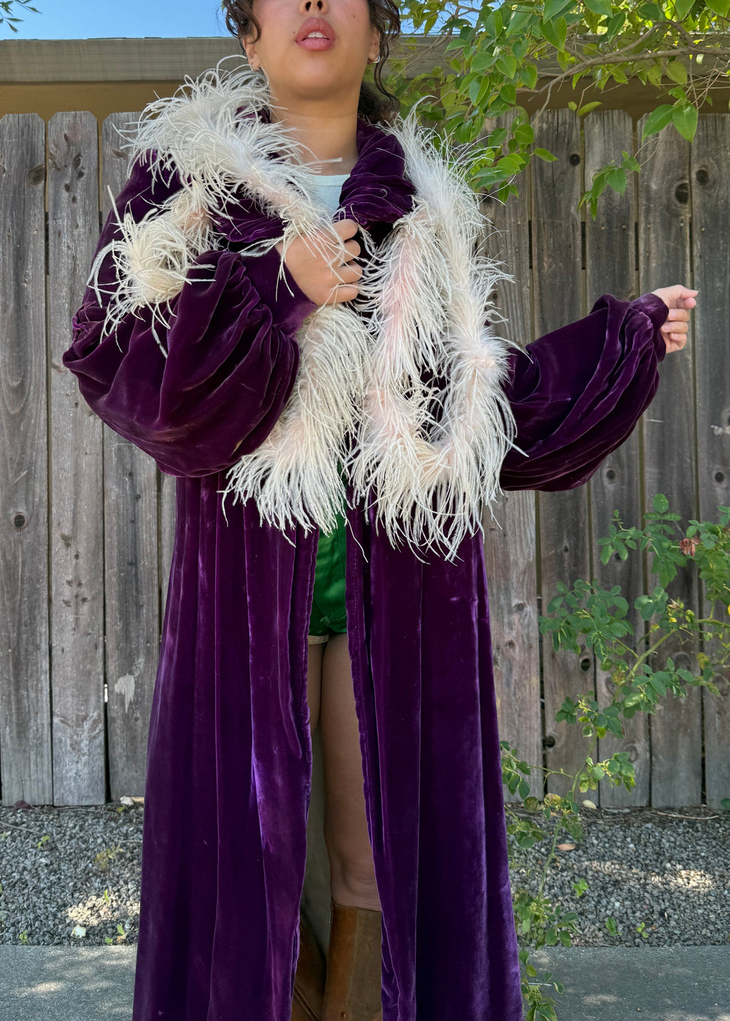 Antique velvet and ostrich feather coat