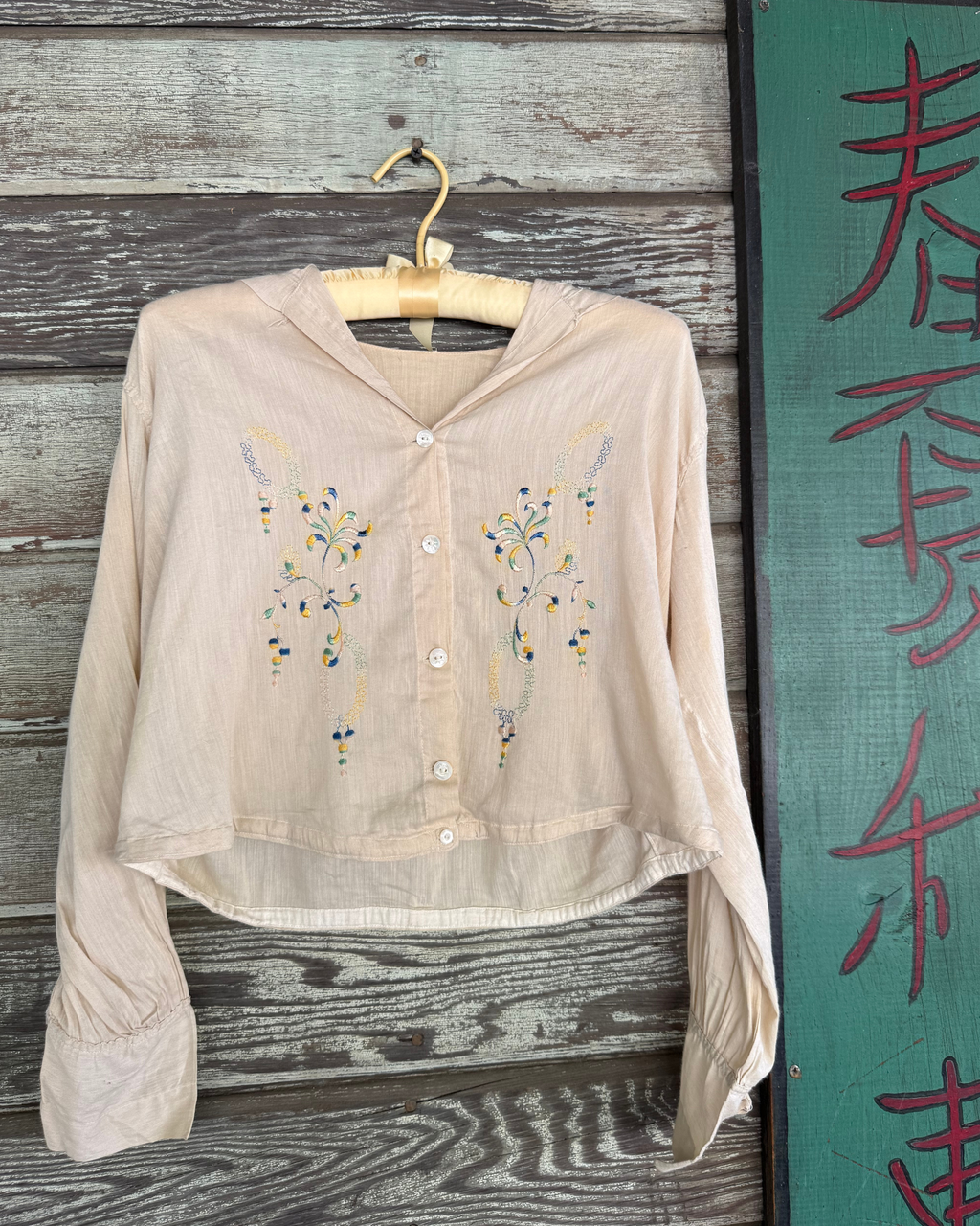 1920s silk embroidered sailor style blouse