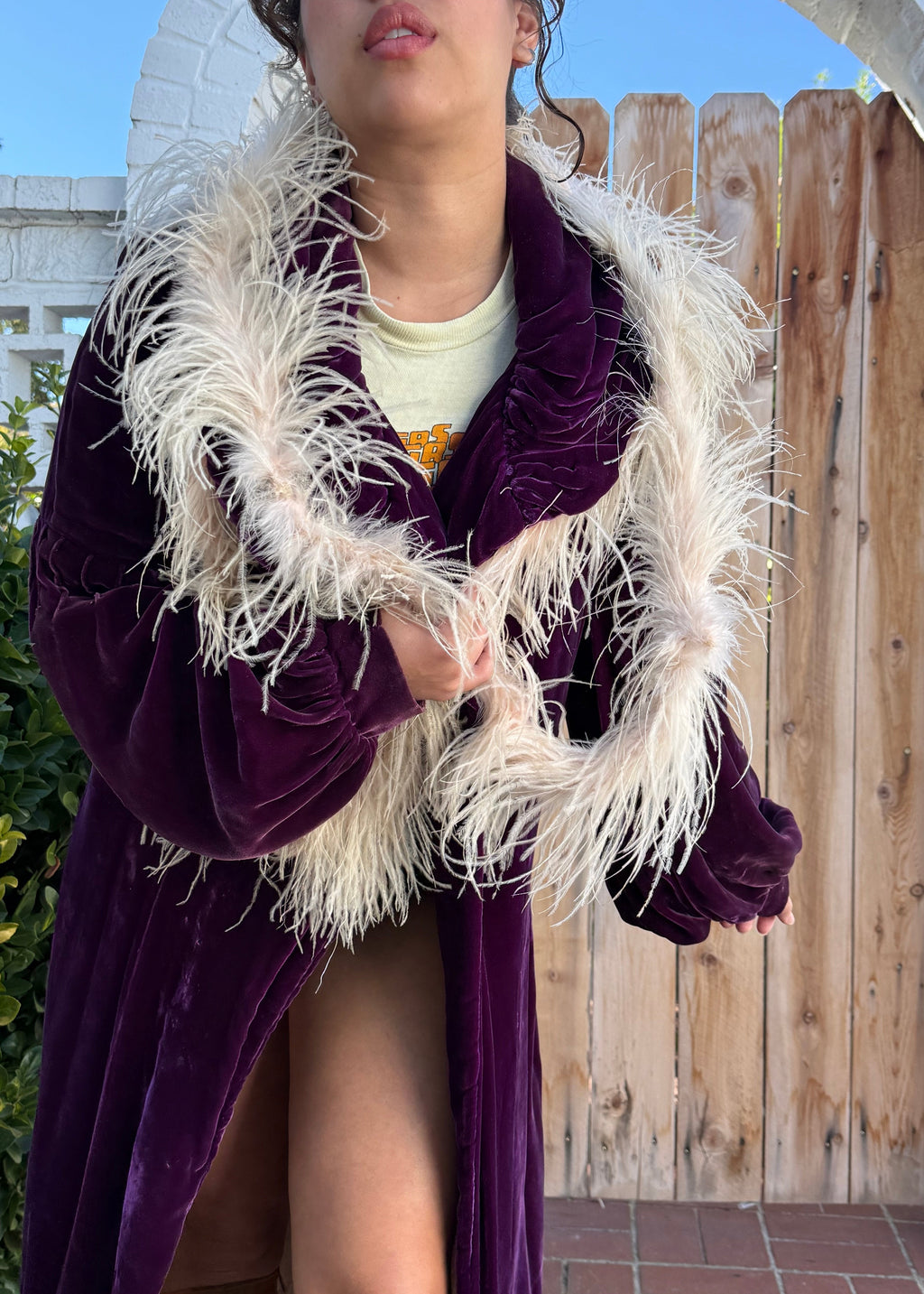 Antique velvet and ostrich feather coat