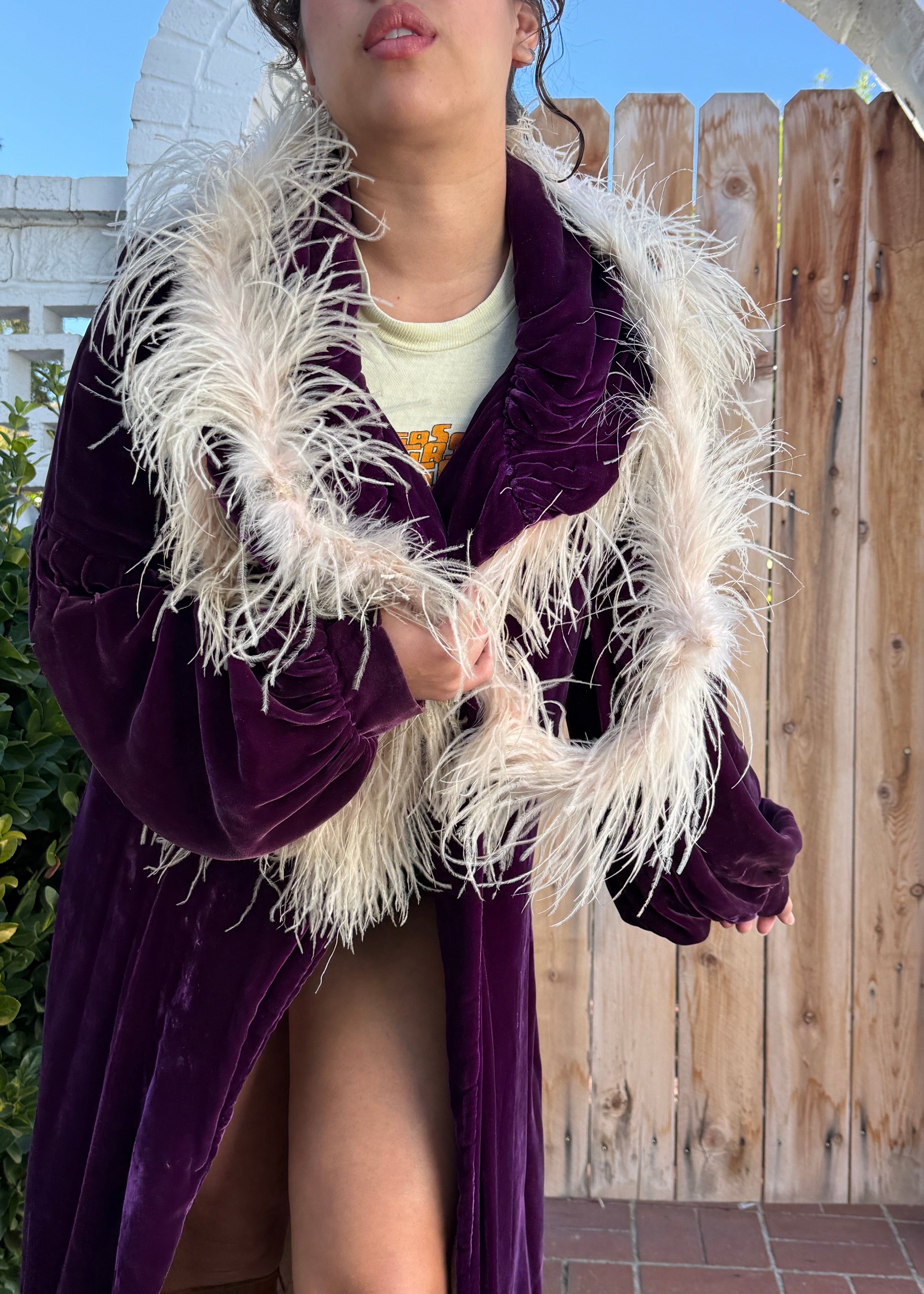 Antique velvet and ostrich feather coat