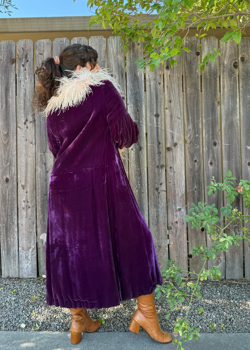 Antique velvet and ostrich feather coat