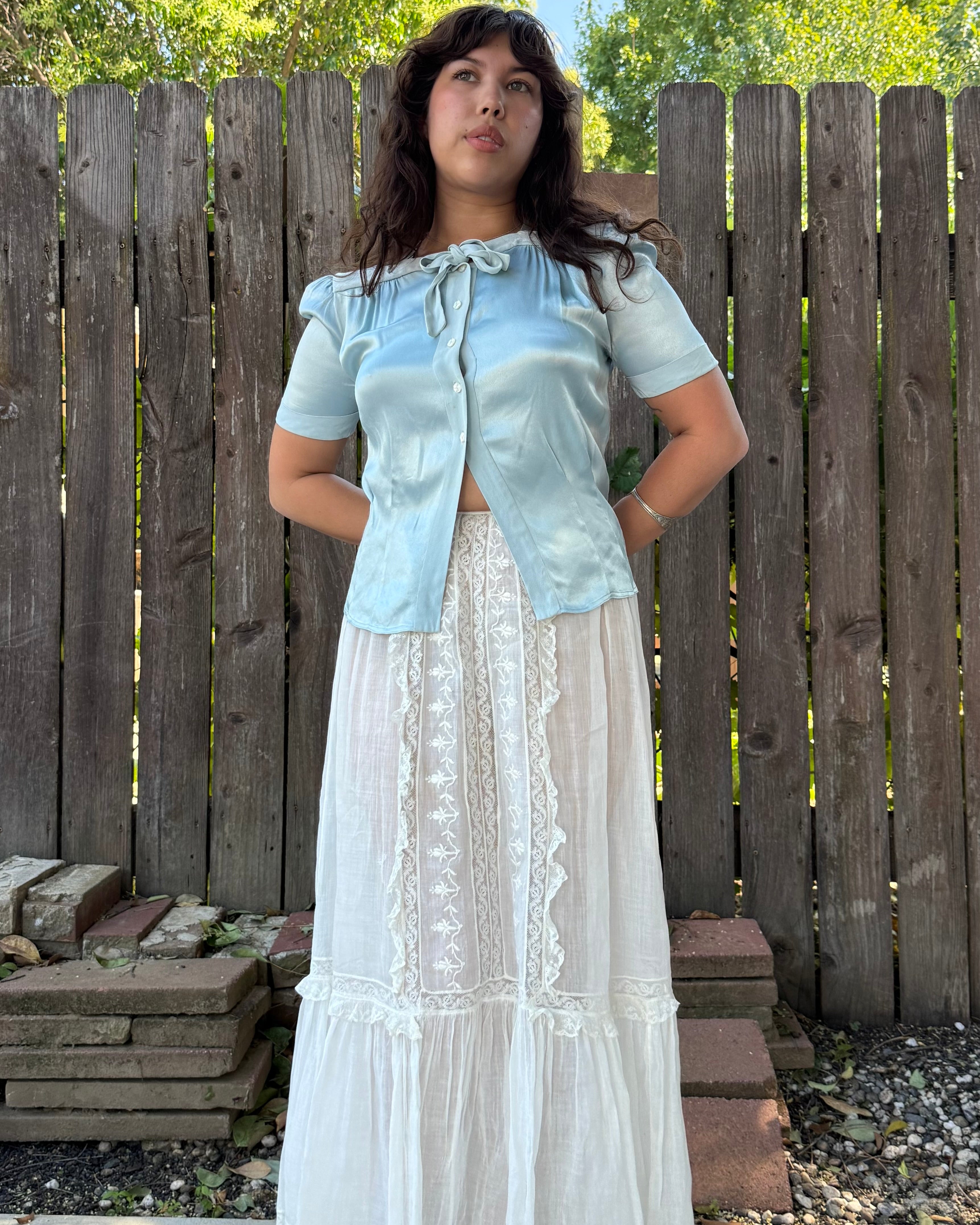 1930s icy blue satin blouse
