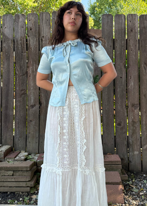 1930s icy blue satin blouse
