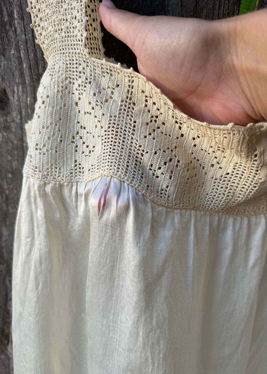 Antique cropped silk chemise with butterfly yoke
