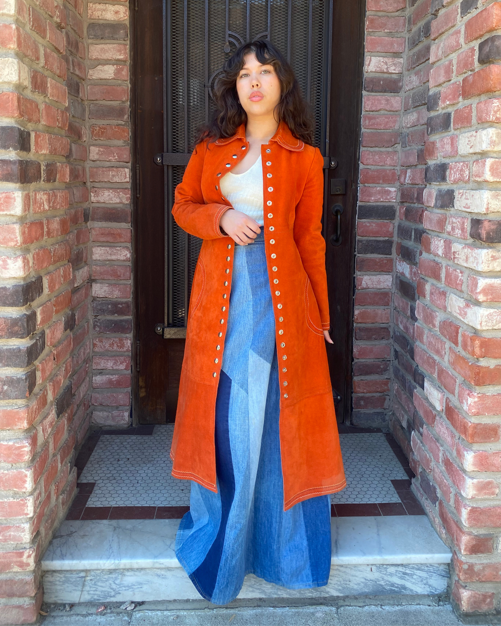 Fantastic 1970s orange suede coat