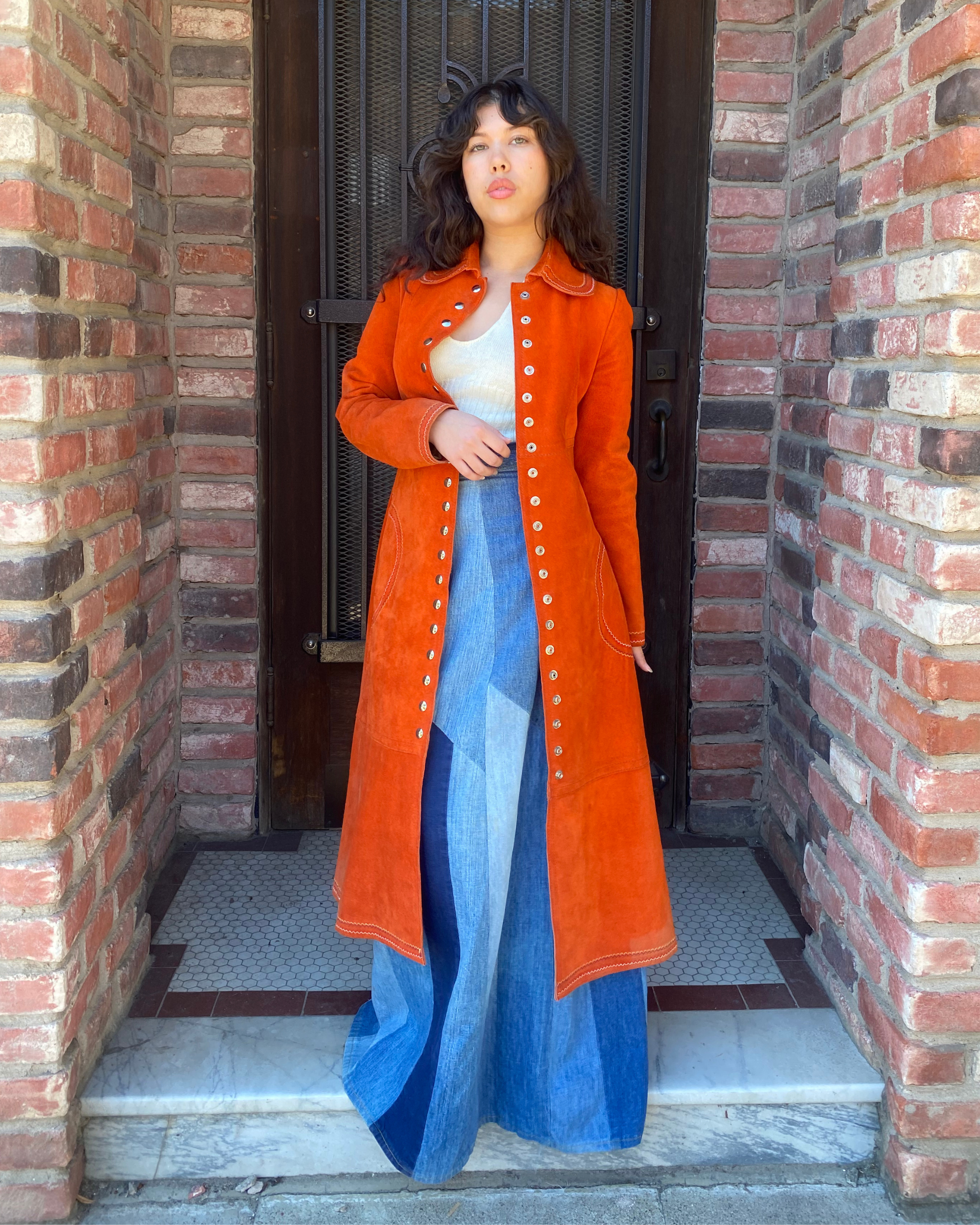 Fantastic 1970s orange suede coat