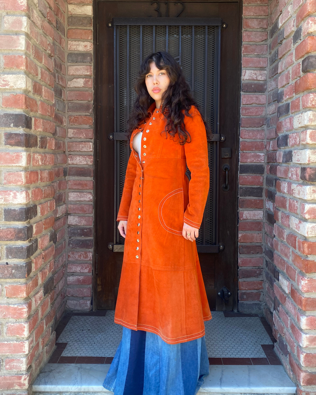 Fantastic 1970s orange suede coat